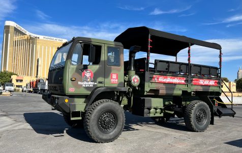 Vegas Road Hogs Military Jeep for Las Vegas Day and Night Party Tours.